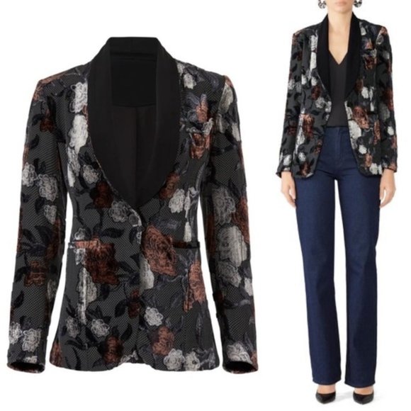 Waverly Grey Bella Floral Applique Dot Jacquard Blazer Shawl Lapel sz M - Picture 1 of 13